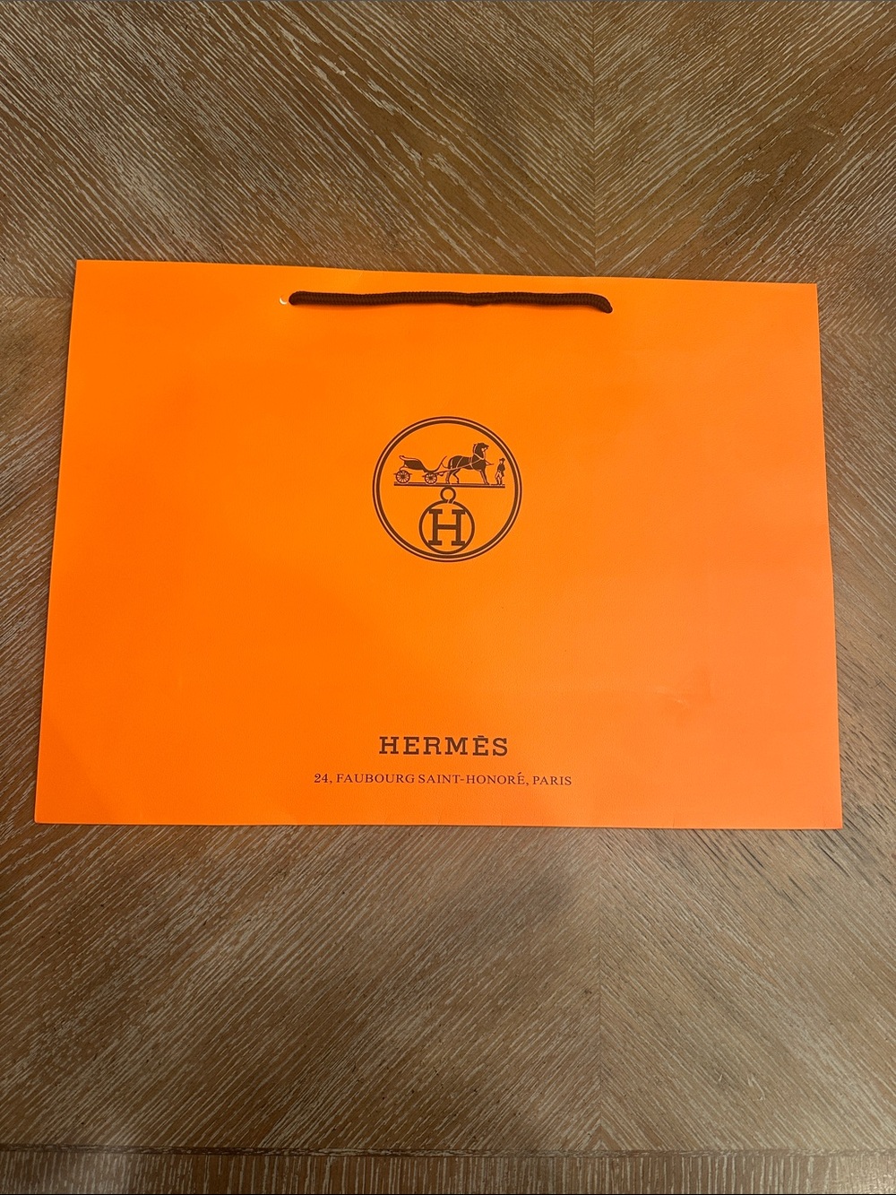 Hermès Orange Paper Shopping Bag with Logo